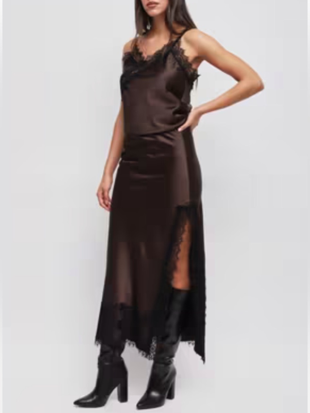 Maryley LONG SATIN SKIRT WITH LACE